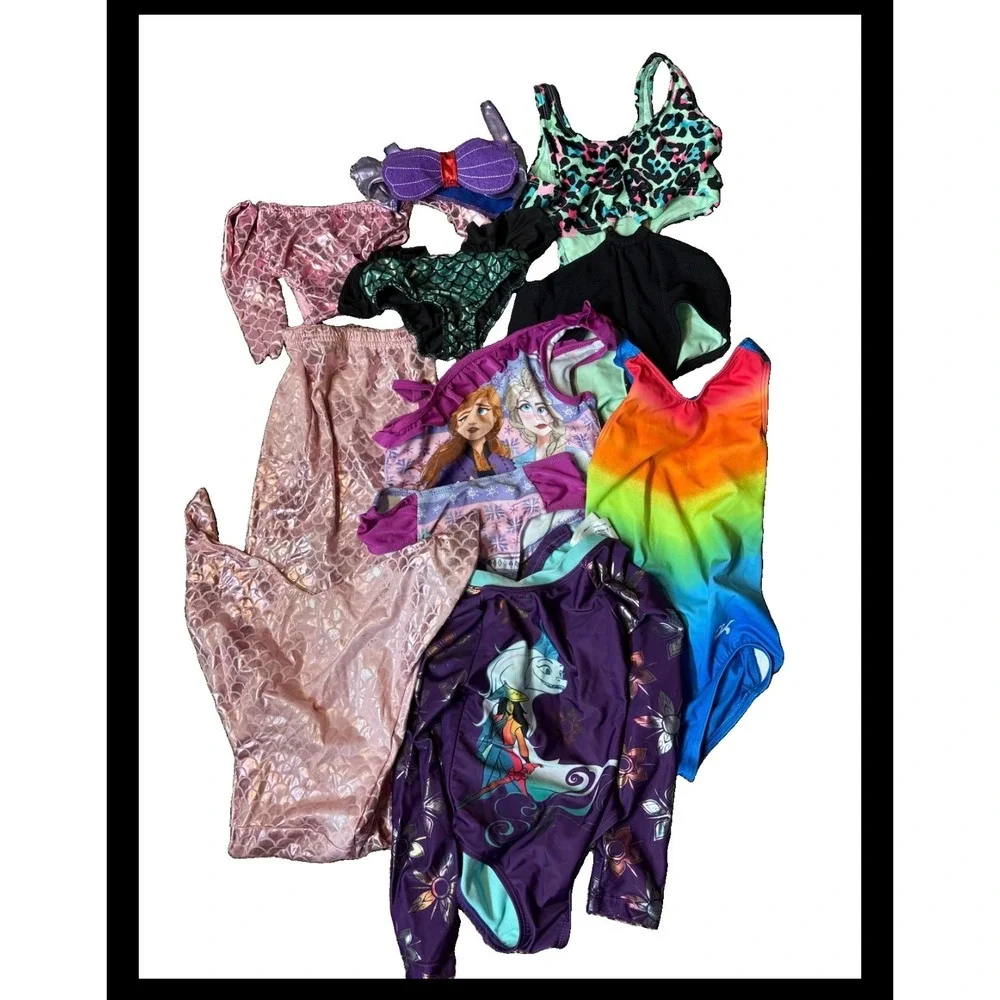 Lot of 6 Girls 4T Swimsuits Disney Frozen Ariel Mermaid Raya